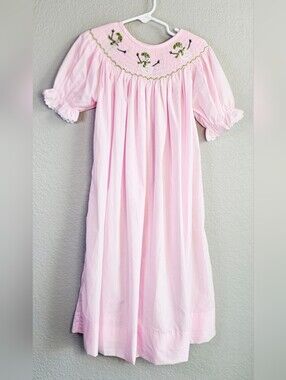 Boutique Pink Hand Smocked Snowman Christmas Dress Girls 5T Holiday Smocked Dres
